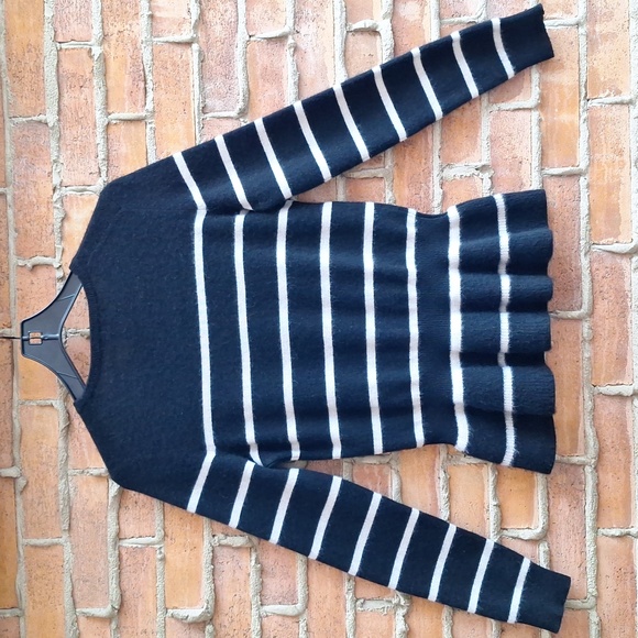 Saks Fifth Avenue Collection Striped Cashmere Peplum Sweater - Picture 9 of 12